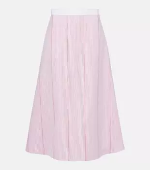 Полосатая юбка миди из фил-купе хлопка Gucci, White/Red