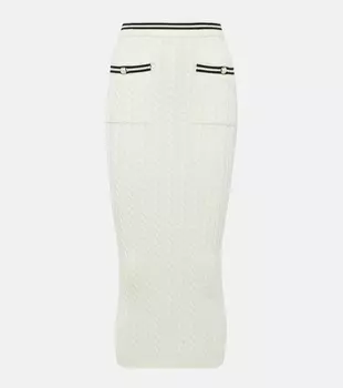 Полосатая юбка миди из хлопка косой вязки Alessandra Rich, белый