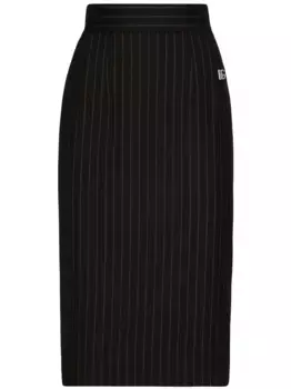 Полосатая юбка миди из смесовой вирджинской шерсти DOLCE & GABBANA, черный