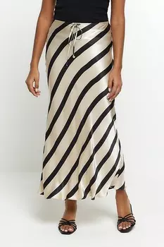 Полосатая юбка по косой с завязкой на талии River Island, черный