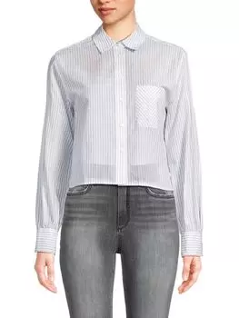 Полосатая укороченная рубашка Rag & Bone, цвет Light Blue Stripe