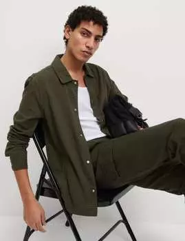 Полосатая верхняя рубашка из хлопка с высоким содержанием хлопка Marks & Spencer, хаки