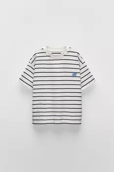 Полосатая вышитая футболка ZARA, цвет striped