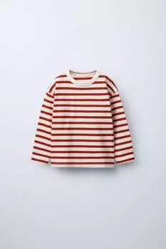 Полосатая вышитая футболка ZARA, красный