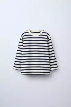 Полосатая вышитая футболка ZARA, синий