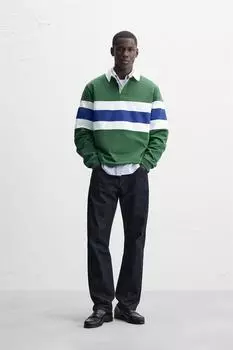 Полосатая жаккардовая рубашка поло ZARA, цвет Dark green