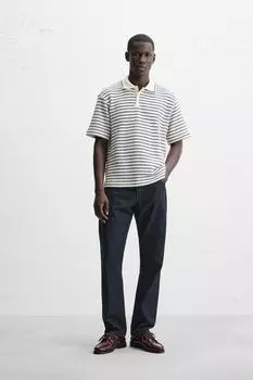 Полосатая жаккардовая рубашка поло ZARA, цвет Ecru/Navy