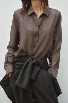 Полосатая жаккардовая рубашка ZARA, хаки