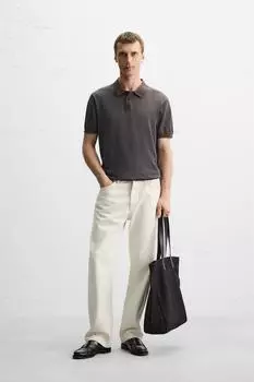 Полосатая жаккардовая трикотажная рубашка поло ZARA, цвет Brown/Green