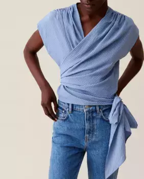 Полосатая женская блузка с запахом Claudie Pierlot, светло-голубой