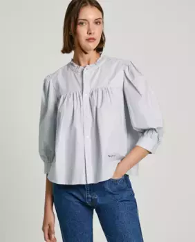 Полосатая женская блузка со сборками Pepe Jeans, светло-голубой