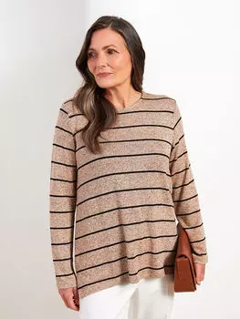 Полосатая Женская футболка с круглым вырезом и длинным рукавом LCW Grace