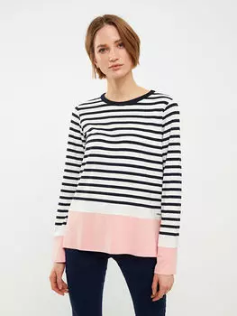 Полосатая Женская футболка с круглым вырезом и длинным рукавом Southblue