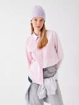 Полосатая женская рубашка из поплина с длинным рукавом LCW Casual, розовые полосы