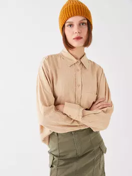 Полосатая женская рубашка оверсайз с длинным рукавом LCW Casual, бежевый полосатый