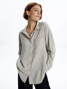 Полосатая женская рубашка оверсайз с длинным рукавом LCW Casual, темно-серый меланж
