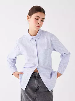 Полосатая женская рубашка с длинным рукавом LCW Casual, синие полосы