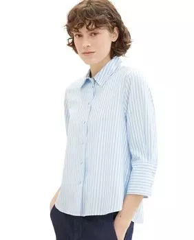 Полосатая женская рубашка с французским рукавом Tom Tailor, светло-синий