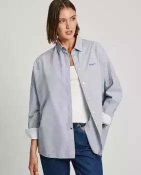 Полосатая женская рубашка с вышитым логотипом Pepe Jeans, светло-голубой