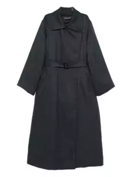 Полосатое двубортное пальто с поясом EMPORIO ARMANI, синий