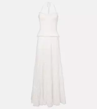 Полосатое хлопковое макси-платье Poupette St Barth, Natural White Plain