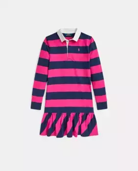Полосатое хлопковое платье для девочки Polo Ralph Lauren, мультиколор