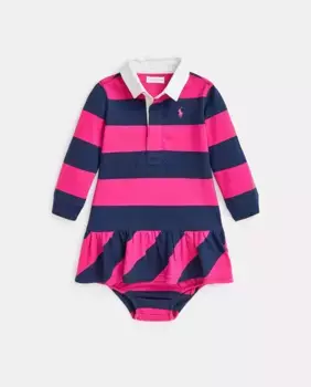 Полосатое хлопковое платье для девочки Polo Ralph Lauren, мультиколор