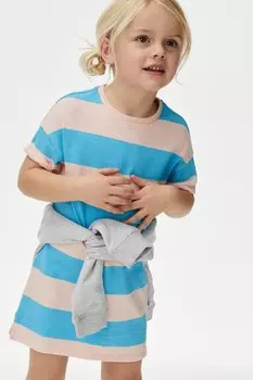 Полосатое хлопковое платье-футболка Marks & Spencer, розовый