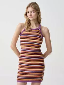 Полосатое хлопковое платье крючком Ovs, цвет brown/purple