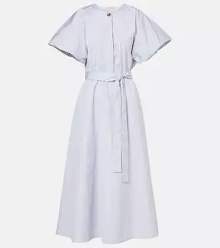 Полосатое хлопковое платье миди Paulina Altuzarra, Dove Grey Banker Stripe