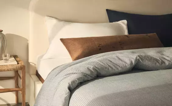 Полосатое хлопковое пододеяльник Zara Home, темно-синий