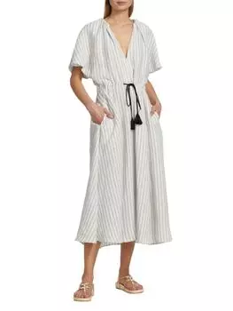 Полосатое льняное платье-миди romy Altuzarra Ivory