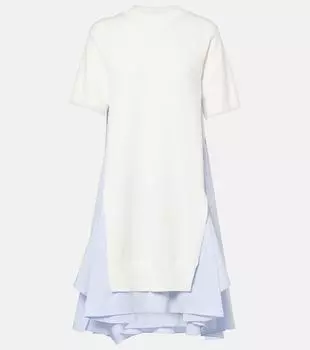 Полосатое миди-платье из хлопковой поплиновой ткани Sacai, Off WhiteL/Blue Stripe