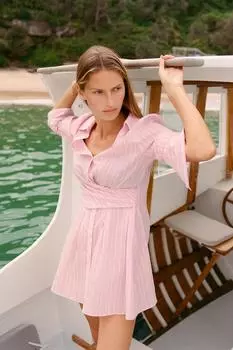 Полосатое мини-платье ZARA, цвет Pink/White