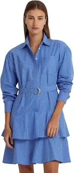 Полосатое многоярусное платье-рубашка из сукна LAUREN Ralph Lauren, цвет Blue/White