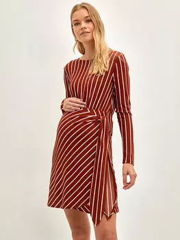 Полосатое платье для беременных с круглым вырезом и длинными рукавами LC Waikiki Maternity