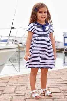 Полосатое платье для девочек с короткими рукавами JoJo Maman Bb, белый