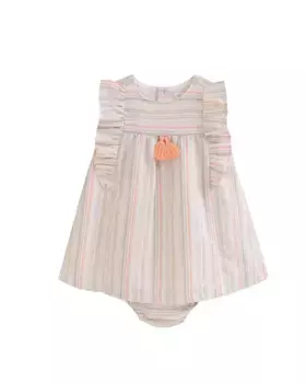 Полосатое платье для девочки с центральной кисточкой флуоресцентного оранжевого цвета и трусиками в тон Dadati, оранжевый