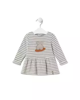Полосатое платье для девочки с медвежьим принтом Tous, серый