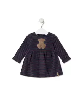 Полосатое платье для девочки с мишкой Tous, темно-синий