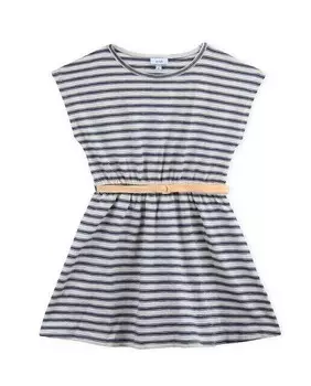 Полосатое платье для девочки с резинкой на талии и поясом Knot, мультиколор