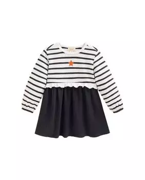 Полосатое платье для девочки с рюшами Dadati, черный