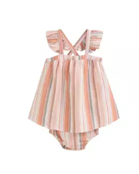 Полосатое платье для девочки с соответствующими трусиками Dadati, оранжевый