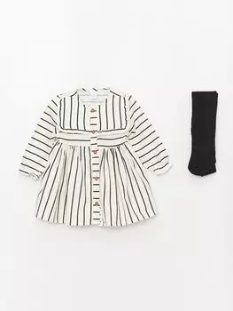 Полосатое платье для маленьких девочек с круглым вырезом и длинными рукавами, комплект из 2 штук LCW baby