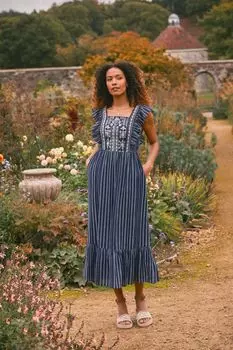 Полосатое платье FatFace Izzi с вышивкой Fat Face, синий