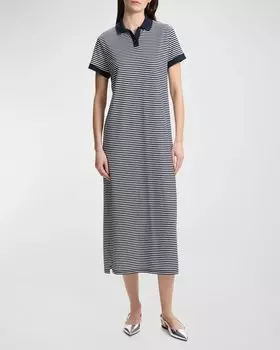 Полосатое платье-футболка миди с короткими рукавами и поло Theory, цвет Nywh