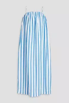 Полосатое платье макси из органического хлопка и поплина GANNI, белый