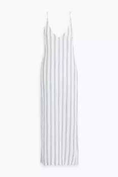 Полосатое платье макси из смесового льна и газа ONIA, синий