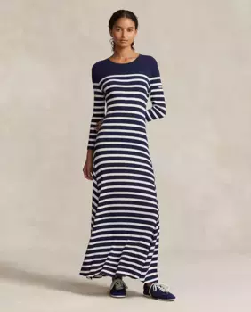 Полосатое платье макси с длинными рукавами Polo Ralph Lauren, мультиколор