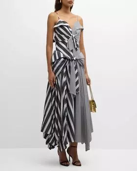 Полосатое платье макси с платком и завязками спереди CHRISTOPHER JOHN ROGERS, цвет Black Multi